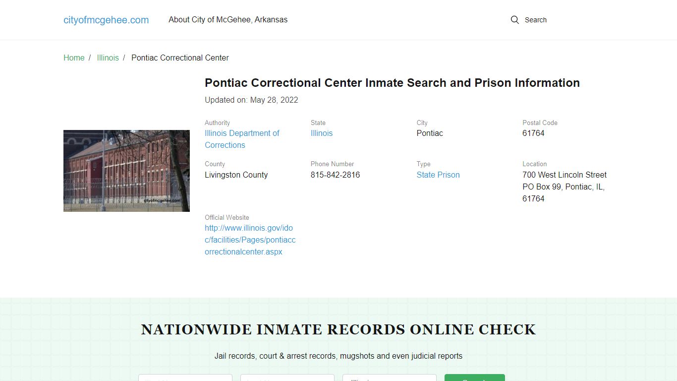 Pontiac Correctional Center Inmate Search, Visitation, Phone no ...